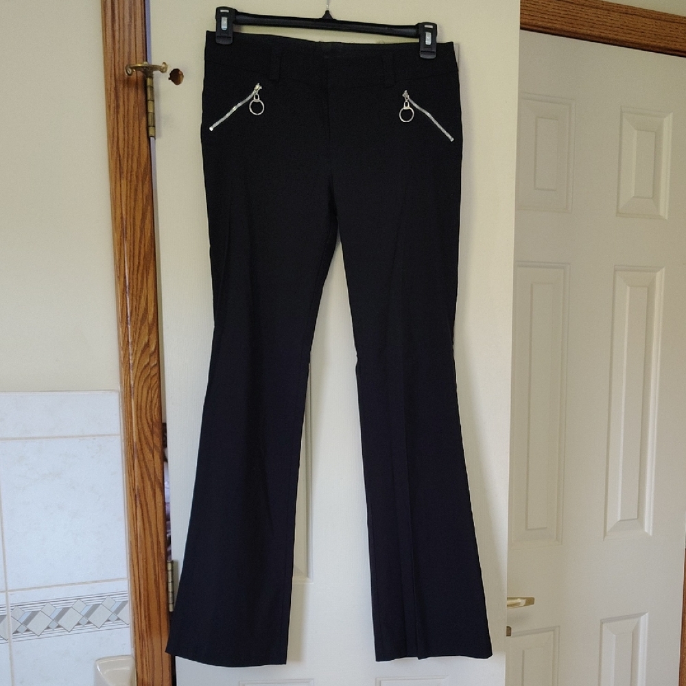 Heart Moon Star Vintage Black Flare Pants with Zip Ring Details